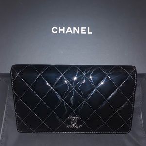 Chanel Classic Black CC Patten Leather Yen Wallet